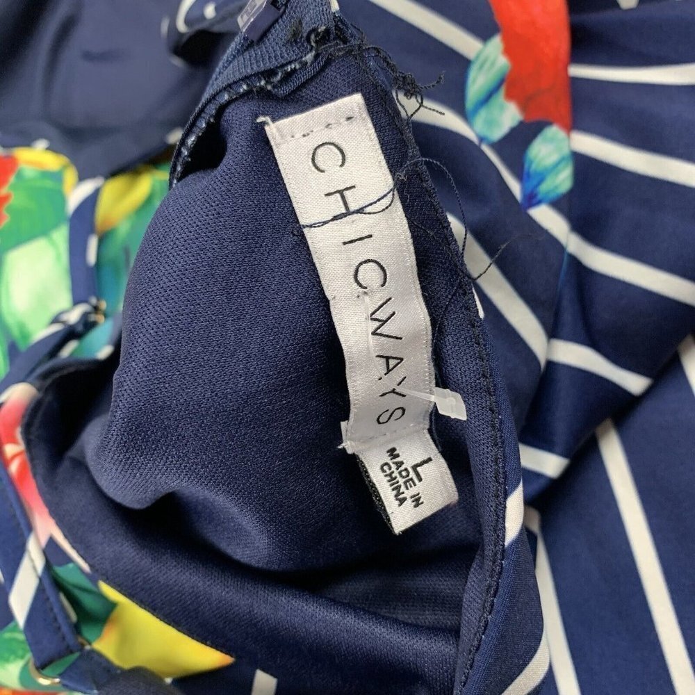 Chicways Floral and Striped Jumpsuit Size Large Hibiscus Flower Vneck blue - Picture 3 of 9